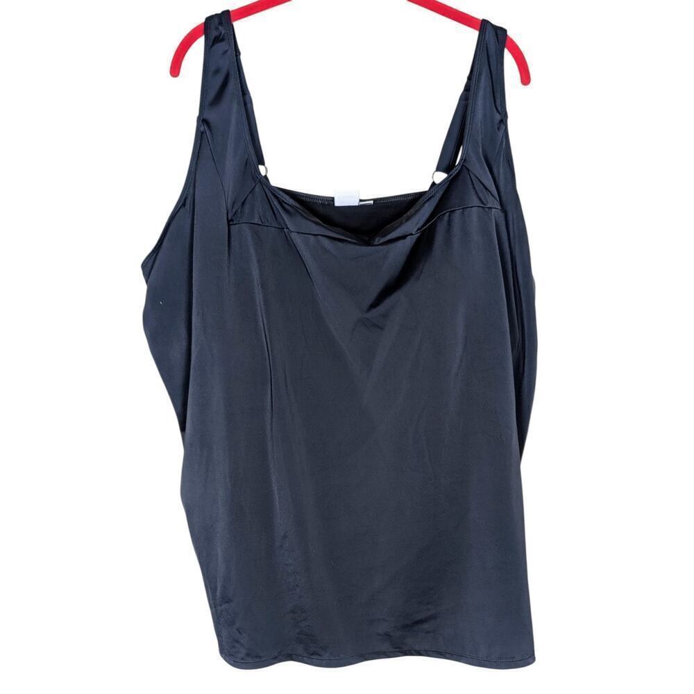 Roaman's Swim Women's Tankini Swimsuit Top Size 34W Black Padded Bra